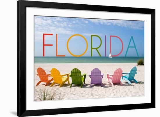 Florida - Colorful Beach Chairs-Lantern Press-Framed Art Print