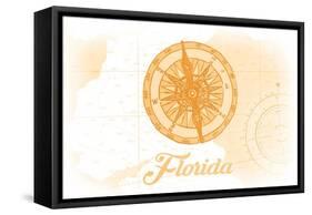 Florida - Compass - Yellow - Coastal Icon-Lantern Press-Framed Stretched Canvas