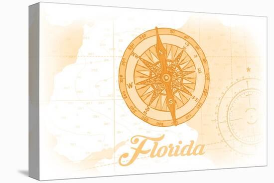 Florida - Compass - Yellow - Coastal Icon-Lantern Press-Stretched Canvas