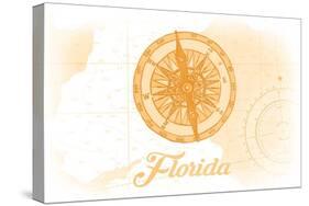 Florida - Compass - Yellow - Coastal Icon-Lantern Press-Stretched Canvas