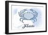 Florida - Crab - Blue - Coastal Icon-Lantern Press-Framed Art Print