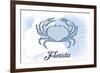 Florida - Crab - Blue - Coastal Icon-Lantern Press-Framed Art Print