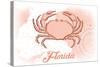 Florida - Crab - Coral - Coastal Icon-Lantern Press-Stretched Canvas