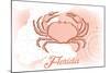 Florida - Crab - Coral - Coastal Icon-Lantern Press-Mounted Art Print