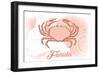 Florida - Crab - Coral - Coastal Icon-Lantern Press-Framed Art Print