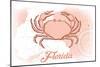 Florida - Crab - Coral - Coastal Icon-Lantern Press-Mounted Art Print