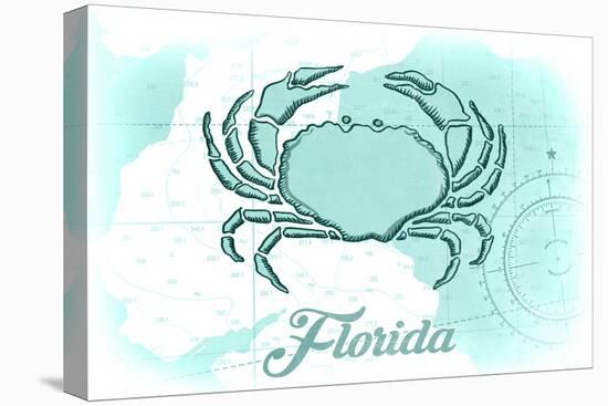 Florida - Crab - Teal - Coastal Icon-Lantern Press-Stretched Canvas