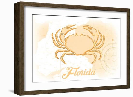 Florida - Crab - Yellow - Coastal Icon-Lantern Press-Framed Art Print