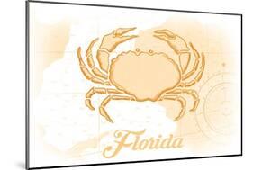 Florida - Crab - Yellow - Coastal Icon-Lantern Press-Mounted Art Print