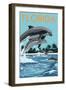 Florida - Dolphins Jumping-Lantern Press-Framed Art Print