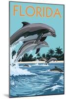 Florida - Dolphins Jumping-Lantern Press-Mounted Art Print