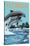 Florida - Dolphins Jumping-Lantern Press-Stretched Canvas