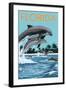 Florida - Dolphins Jumping-Lantern Press-Framed Art Print