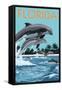 Florida - Dolphins Jumping-Lantern Press-Framed Stretched Canvas