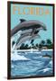 Florida - Dolphins Jumping-Lantern Press-Framed Art Print