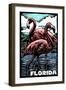 Florida - Flamingo - Scratchboard-Lantern Press-Framed Art Print