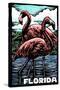 Florida - Flamingo - Scratchboard-Lantern Press-Stretched Canvas