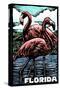 Florida - Flamingo - Scratchboard-Lantern Press-Stretched Canvas