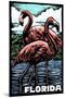 Florida - Flamingo - Scratchboard-Lantern Press-Mounted Art Print