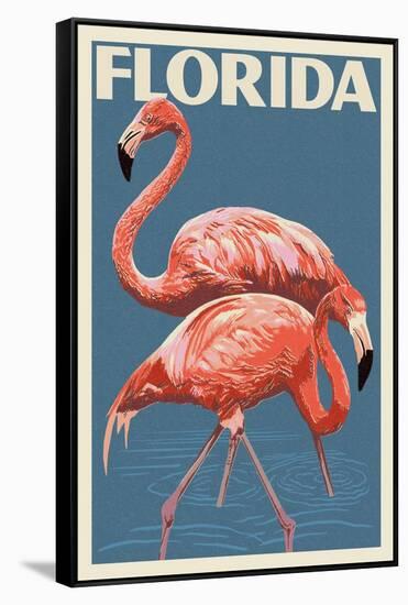 Florida - Flamingo-Lantern Press-Framed Stretched Canvas