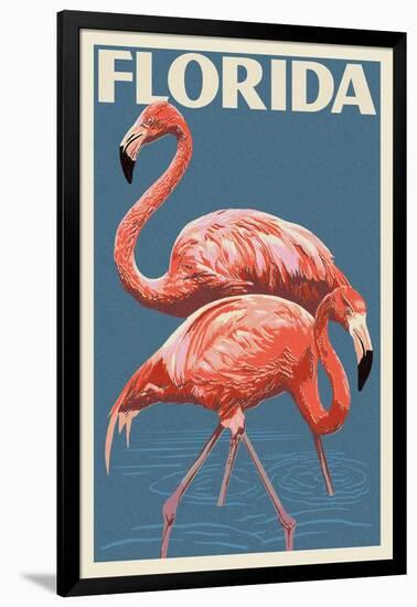 Florida - Flamingo-Lantern Press-Framed Art Print