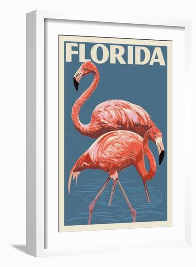 Florida - Flamingo-Lantern Press-Framed Art Print