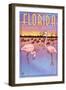 Florida, Flamingos Scene-Lantern Press-Framed Art Print