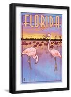 Florida, Flamingos Scene-Lantern Press-Framed Art Print