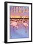 Florida, Flamingos Scene-Lantern Press-Framed Art Print