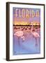 Florida, Flamingos Scene-Lantern Press-Framed Art Print