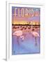 Florida, Flamingos Scene-Lantern Press-Framed Art Print