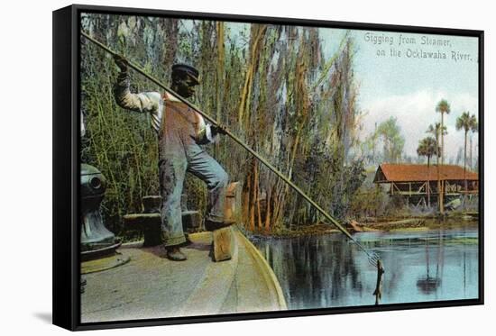 Florida - Gigging from a Ocklawaha River Steamer-Lantern Press-Framed Stretched Canvas