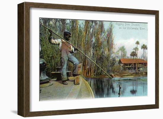 Florida - Gigging from a Ocklawaha River Steamer-Lantern Press-Framed Art Print