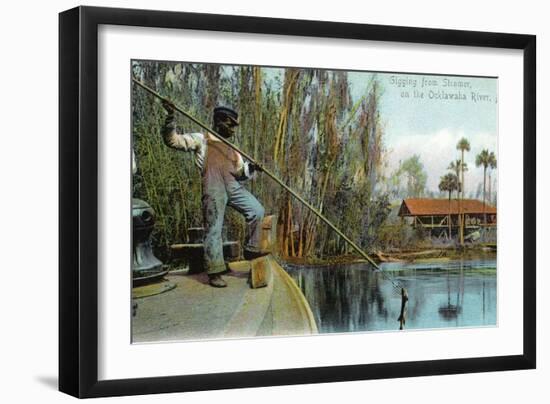 Florida - Gigging from a Ocklawaha River Steamer-Lantern Press-Framed Art Print