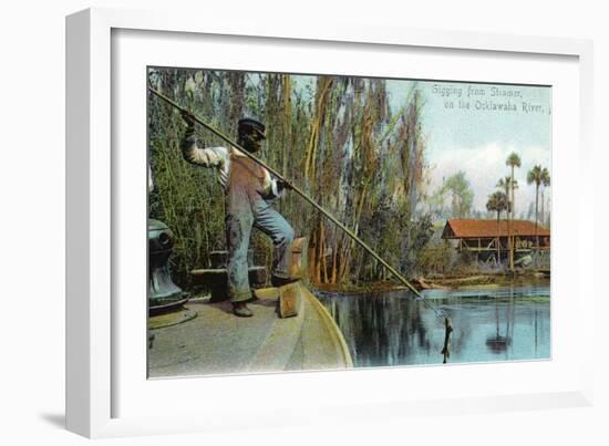 Florida - Gigging from a Ocklawaha River Steamer-Lantern Press-Framed Art Print