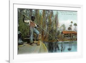 Florida - Gigging from a Ocklawaha River Steamer-Lantern Press-Framed Premium Giclee Print