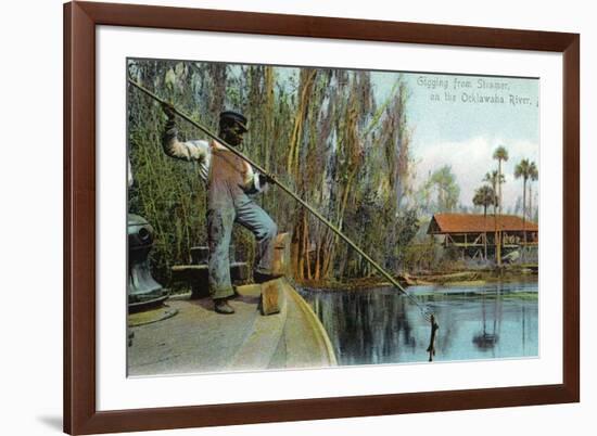 Florida - Gigging from a Ocklawaha River Steamer-Lantern Press-Framed Premium Giclee Print