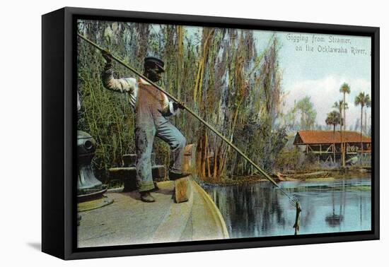 Florida - Gigging from a Ocklawaha River Steamer-Lantern Press-Framed Stretched Canvas