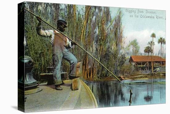Florida - Gigging from a Ocklawaha River Steamer-Lantern Press-Stretched Canvas