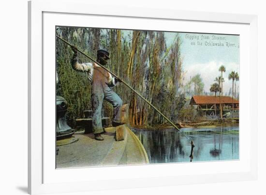 Florida - Gigging from a Ocklawaha River Steamer-Lantern Press-Framed Art Print