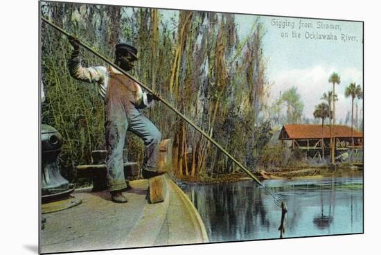 Florida - Gigging from a Ocklawaha River Steamer-Lantern Press-Mounted Art Print