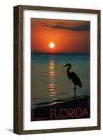 Florida - Heron and Sunset-Lantern Press-Framed Art Print