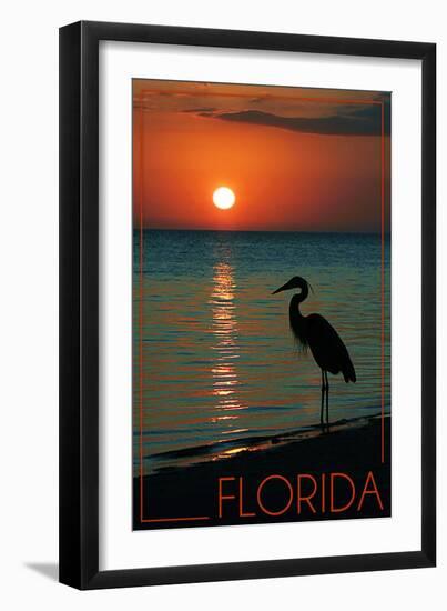 Florida - Heron and Sunset-Lantern Press-Framed Art Print