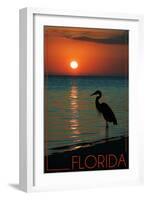 Florida - Heron and Sunset-Lantern Press-Framed Art Print