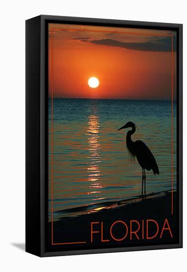 Florida - Heron and Sunset-Lantern Press-Framed Stretched Canvas