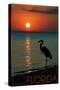 Florida - Heron and Sunset-Lantern Press-Stretched Canvas