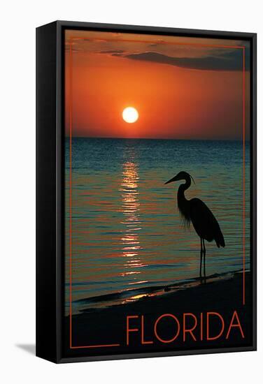 Florida - Heron and Sunset-Lantern Press-Framed Stretched Canvas