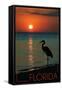 Florida - Heron and Sunset-Lantern Press-Framed Stretched Canvas