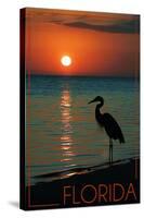 Florida - Heron and Sunset-Lantern Press-Stretched Canvas