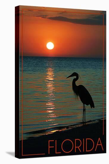 Florida - Heron and Sunset-Lantern Press-Stretched Canvas